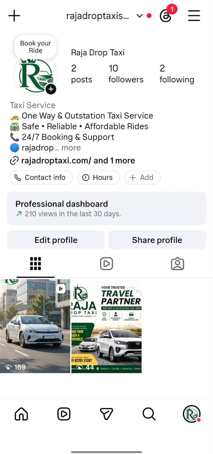 Raja Drop Taxi branded Instagram profile