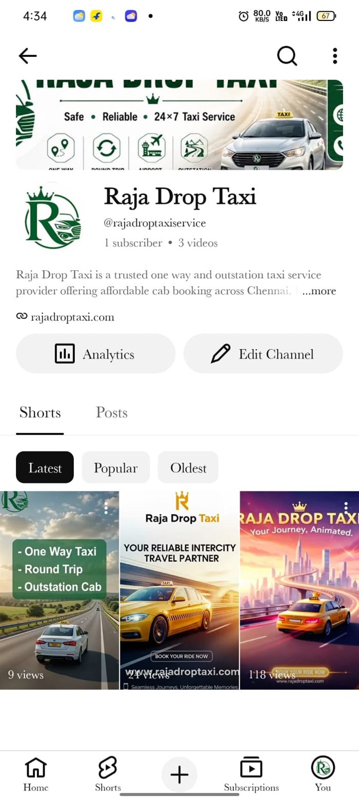 Raja Drop Taxi YouTube channel with promotional videos