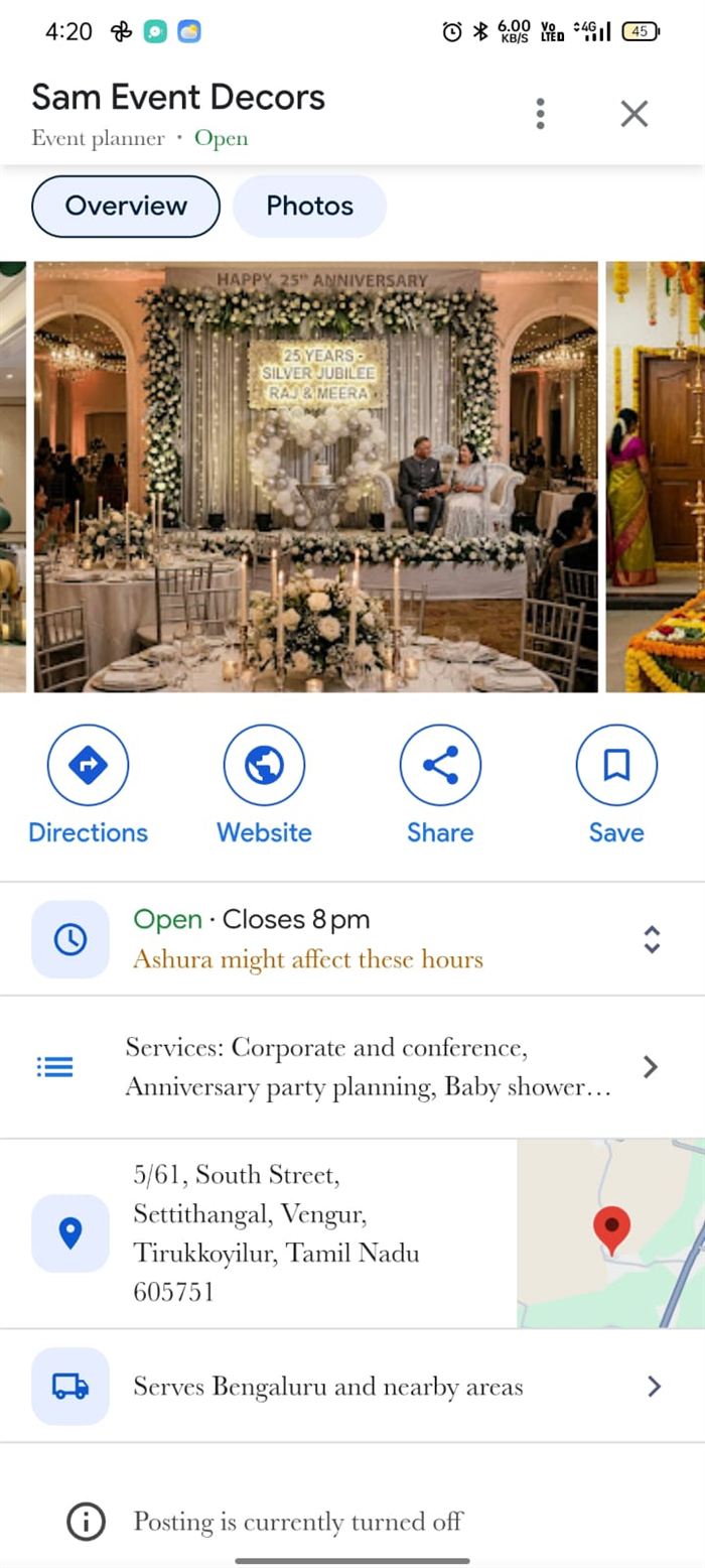 Sam Event Decors Google Business Profile with real event photography