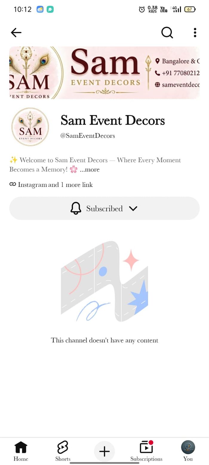 Sam Event Decors branded YouTube channel