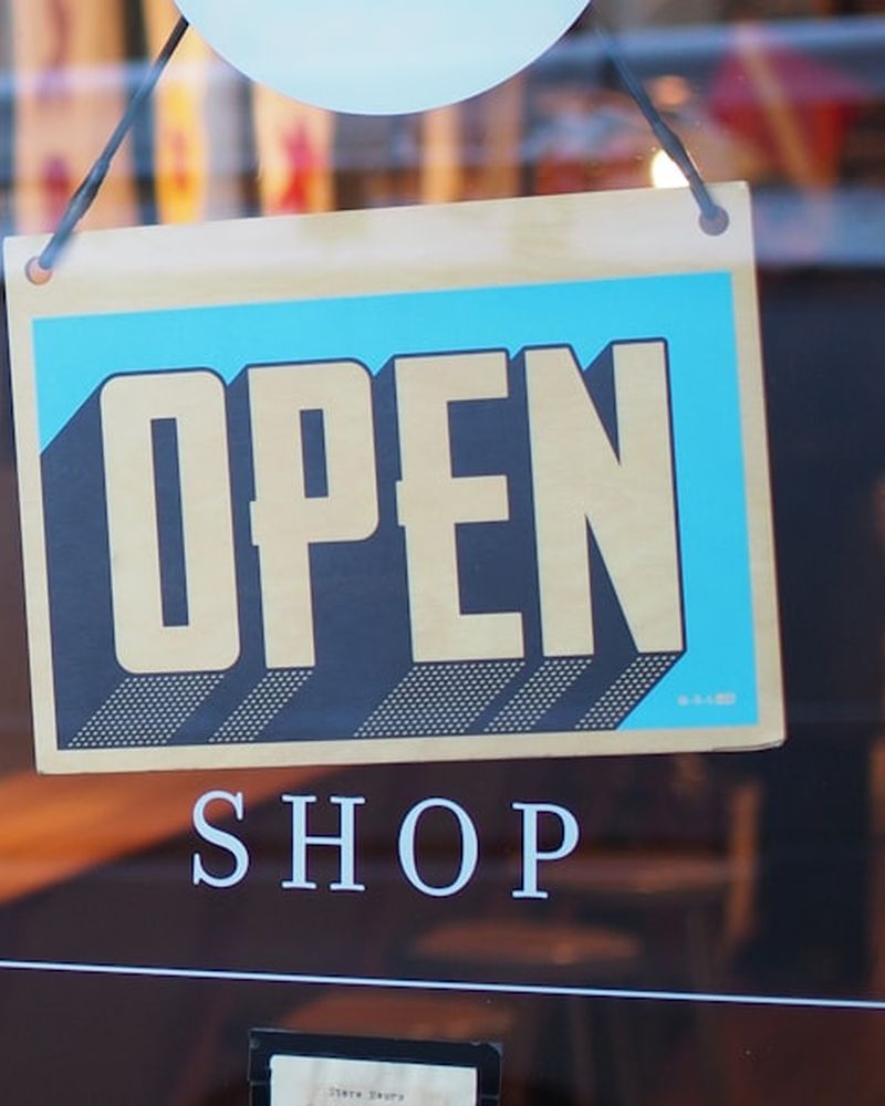 Open sign in a local shop window